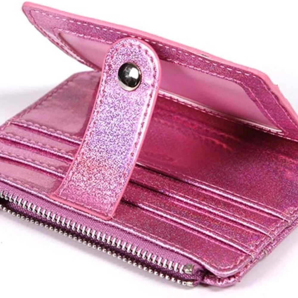 Small Glitter Wallet RFID Card Holder Pink Faux Leather Girls Gift - Picture 6 of 9